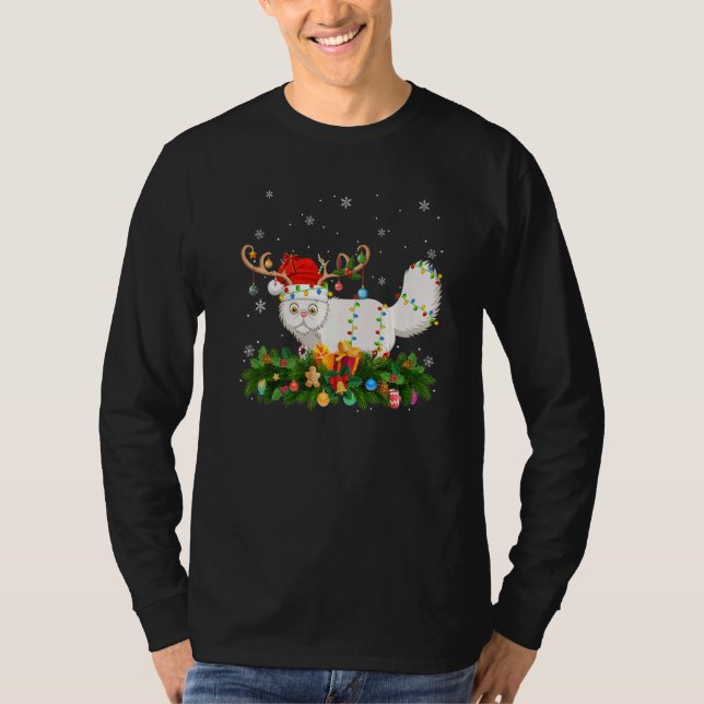Xmas Holiday Reindeer Hat Santa Persian Cat Christ T Shirt (Framsida)