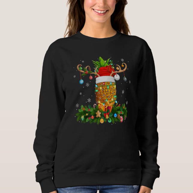 Xmas Holiday Reindeer Hat Santa Pineapple Fruit Ch T Shirt (Framsida)