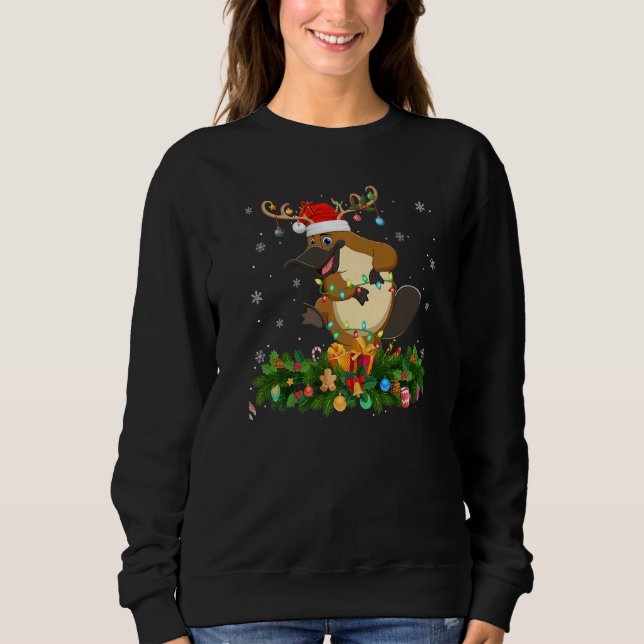 Xmas Holiday Reindeer Hat Santa Platypus Christmas T Shirt (Framsida)