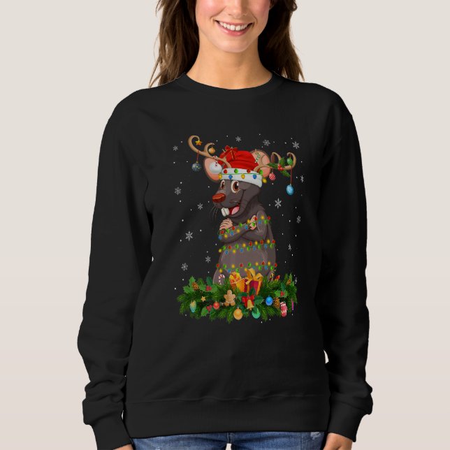 Xmas Holiday Reindeer Hat Santa Rat Christmas   T Shirt (Framsida)