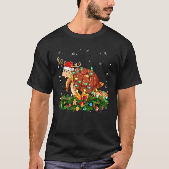 Xmas Holiday Reindeer Hat Santa Sea Turtle Christm T Shirt (Framsida)