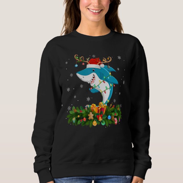 Xmas Holiday Reindeer Hat Santa Shark Fish Christm T Shirt (Framsida)