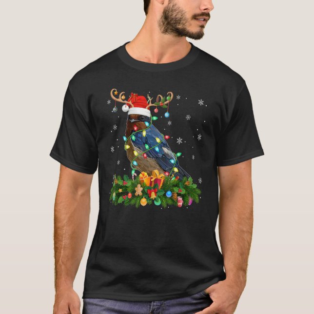 Xmas Holiday Reindeer Hat Santa Swallow Bird Chris T Shirt (Framsida)