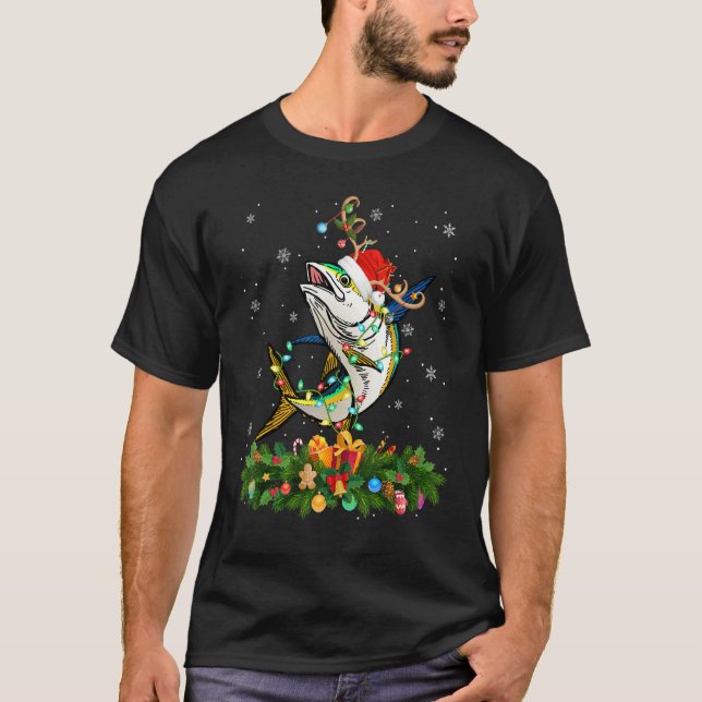 Xmas Holiday Reindeer Hat Santa Tuna Fish Christma T Shirt (Framsida)