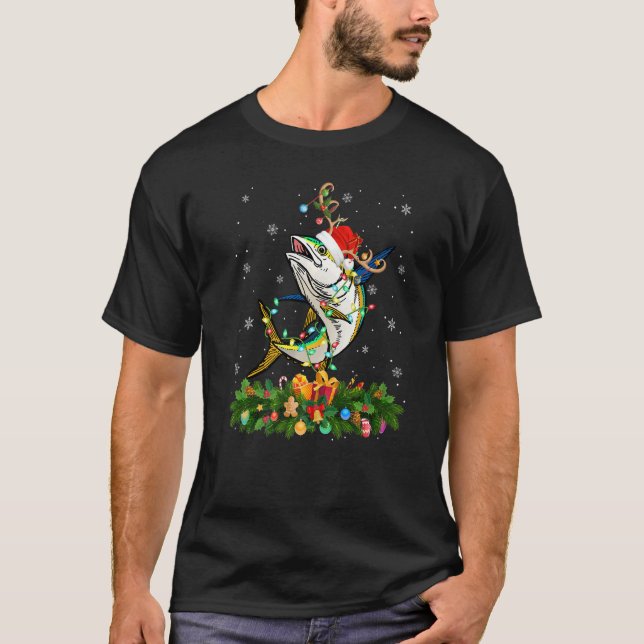 Xmas Holiday Reindeer Hat Santa Tuna Fish Christma T Shirt (Framsida)