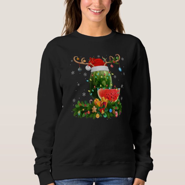 Xmas Holiday Reindeer Hat Santa Watermelon Fruit C T Shirt (Framsida)