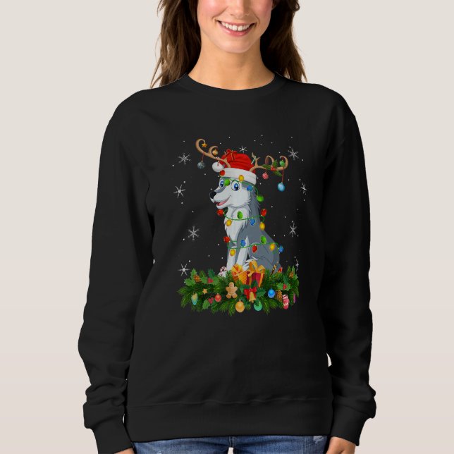 Xmas Holiday Reindeer Hat Santa Wolf Christmas T Shirt (Framsida)