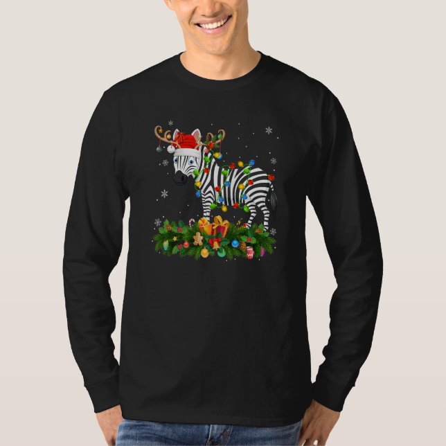 Xmas Holiday Reindeer Hat Santa Zebra Christmas   T Shirt (Framsida)