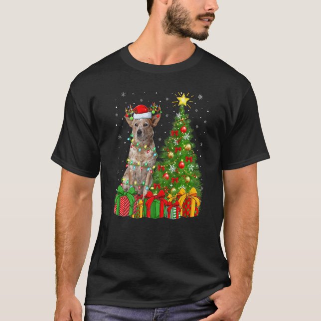 Xmas Holiday Santa Australian Cattle Dog Christmas T Shirt (Framsida)