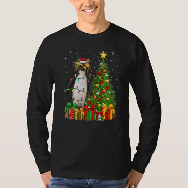 Xmas Holiday Santa Emperor Penguin Christmas Tree  T Shirt (Framsida)