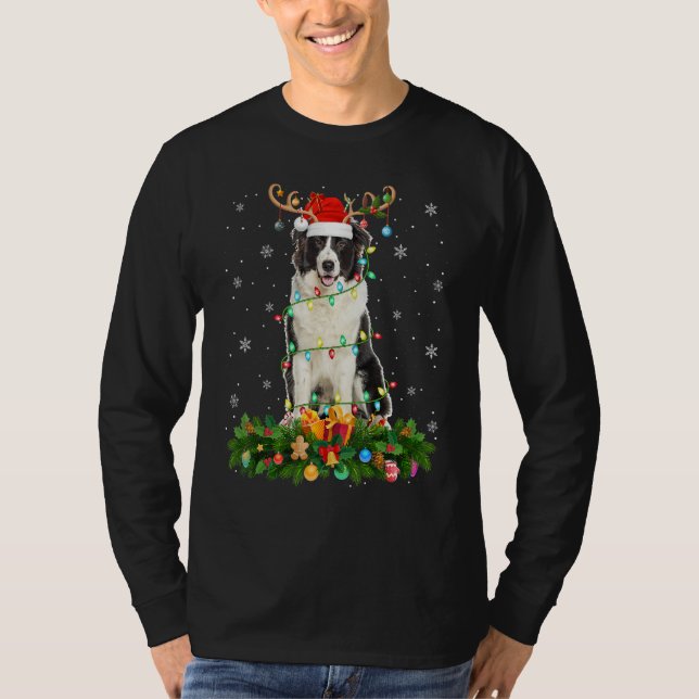 Xmas Holiday Santa Hat Australian Shepherd Dog Chr T Shirt (Framsida)