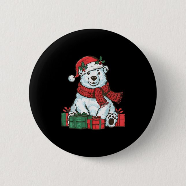 Xmas Holiday Santa Hat Lar Bear Christmas  Knapp (Framsida)