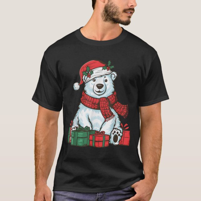Xmas Holiday Santa Hat Lar Bear Christmas  T Shirt (Framsida)