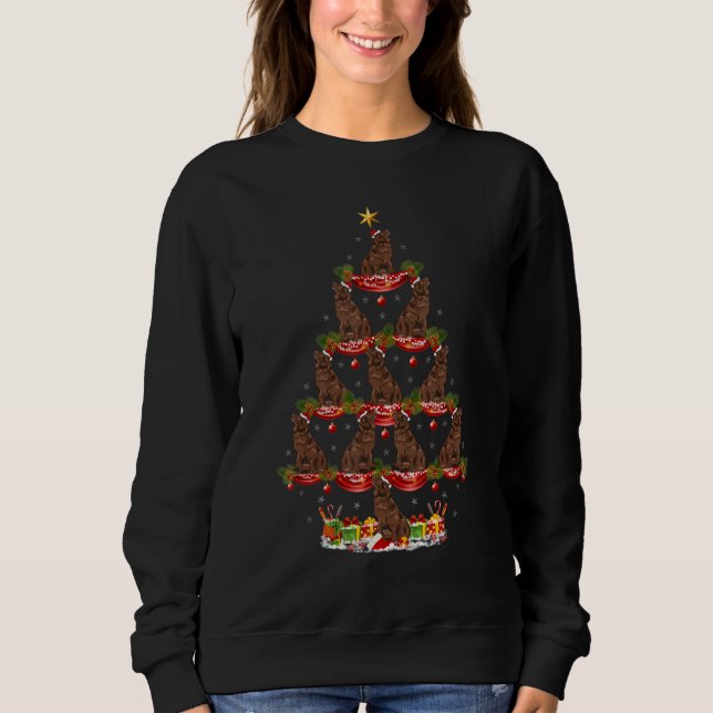 Xmas Holiday Santa Newfoundland Dog Christmas Tree T Shirt (Framsida)