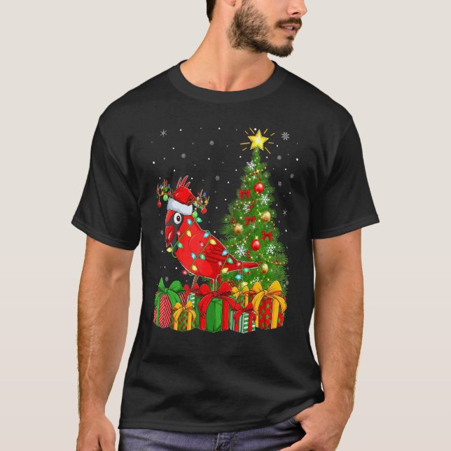 Xmas Holiday Santa Northern Cardinal Bird Christma T Shirt (Framsida)