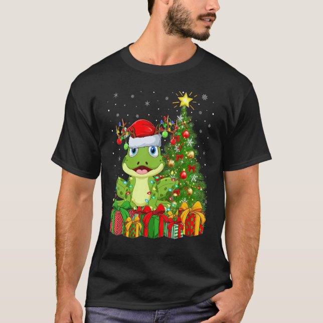 Xmas Holiday Santa Poison Dart Frog Christmas Tree T Shirt (Framsida)