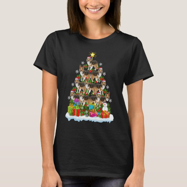 Xmas Holiday  Santa Shetland Sheepdog Christmas Tr T Shirt (Framsida)