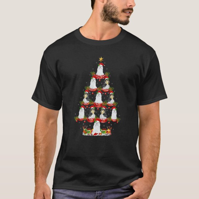 Xmas Holiday  Santa Shih Tzu Dog Christmas Tree T Shirt (Framsida)