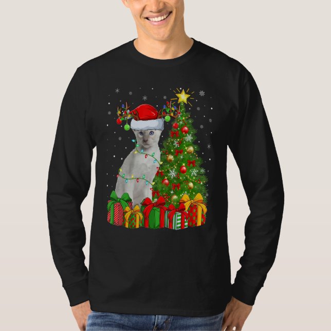 Xmas Holiday Santa Siamese Cat Christmas Tree T Shirt (Framsida)