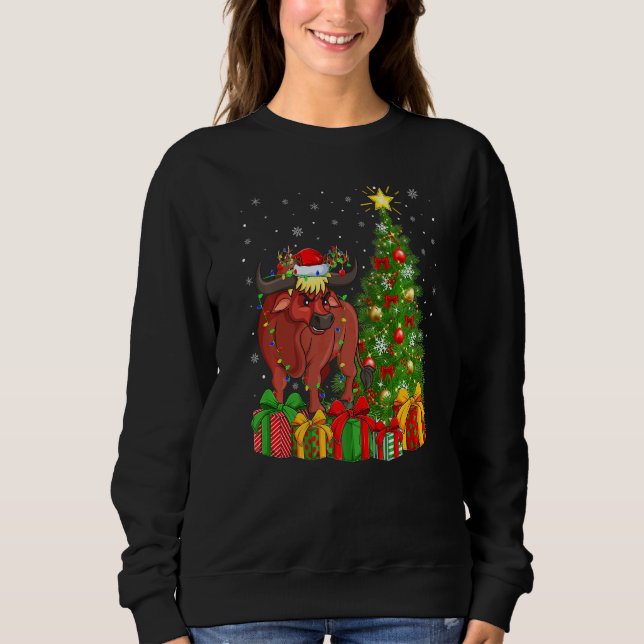 Xmas Holiday Santa Water Buffalo Christmas Tree   T Shirt (Framsida)