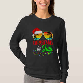 Xmas In July Santa Hat Sunglasses Summer Cute T Shirt
