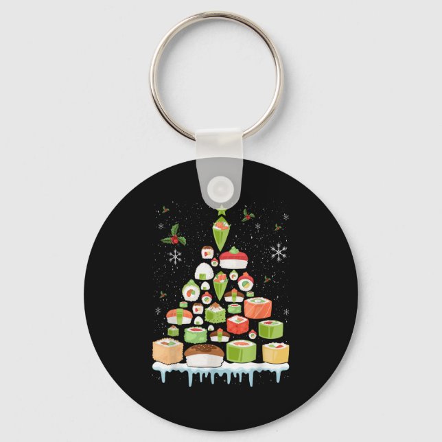 Xmas Japanese Sushi Christmas Tree Holiday Pajama  Nyckelring (Framsida)