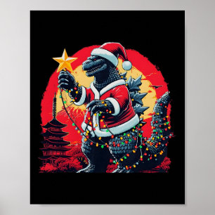 Xmas jul Santazilla Roligt Högtidssmonster Di Poster