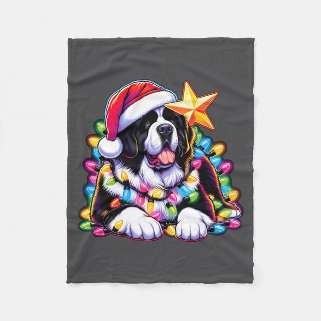 Xmas Landseer Newfoundland Dog Tangled Christmas L Fleecefilt (Framsidan)