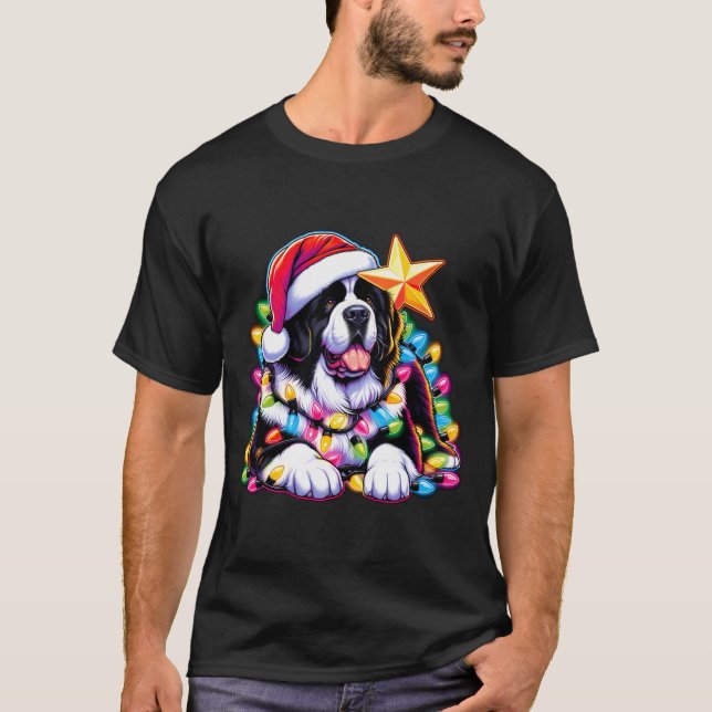 Xmas Landseer Newfoundland Dog Tangled Christmas L T Shirt (Framsida)
