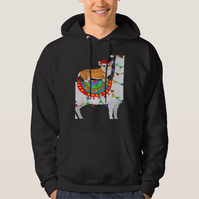 Xmas Lighting Corgi Dog Riding Llama Christmas Hoodie (Framsida)