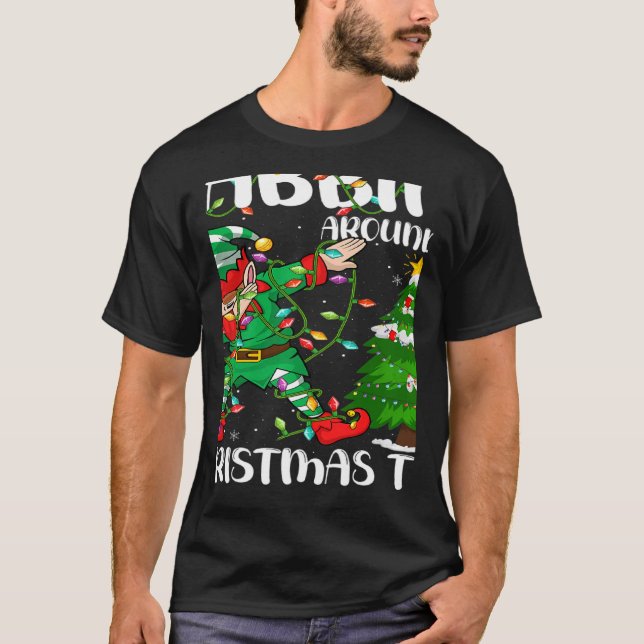Xmas Lighting Elf Dabbing Around The Christmas Tre T Shirt (Framsida)