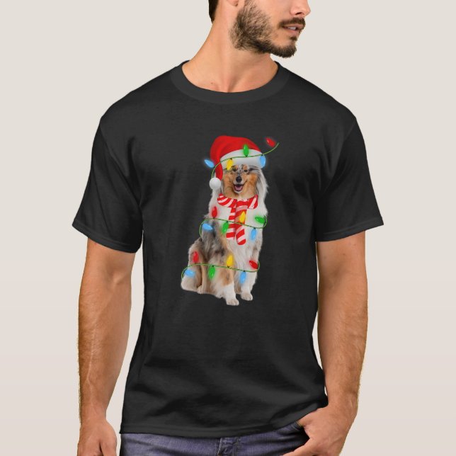 Xmas Lighting Holiday Santa Rough Collie Dog Chris T Shirt (Framsida)