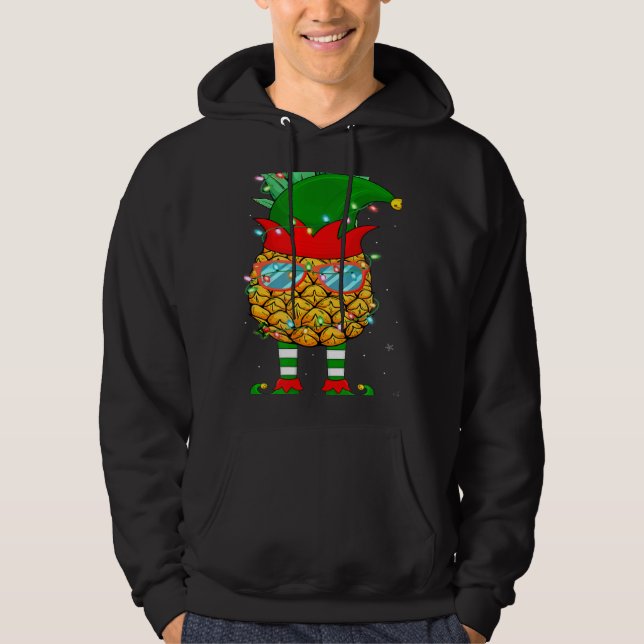 Xmas Lighting Mele Kalikimaka Pineapple Elf Christ Hoodie (Framsida)