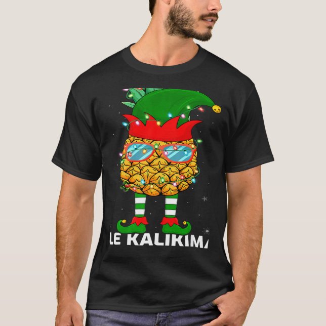 Xmas Lighting Mele Kalikimaka Pineapple Elf Christ T Shirt (Framsida)