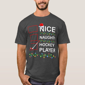 Xmas Lighting Nice Naughty Hockey Player Christmas T Shirt