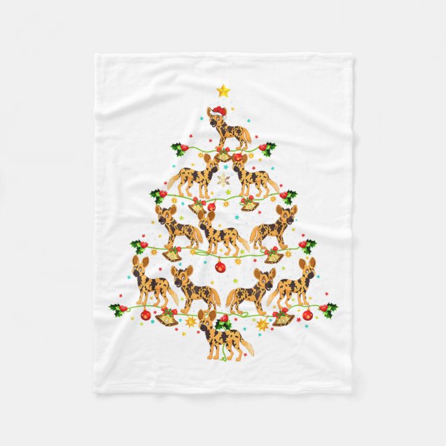 Xmas Lighting Santa African Wild Dog Christmas Tre Fleecefilt (Framsidan)