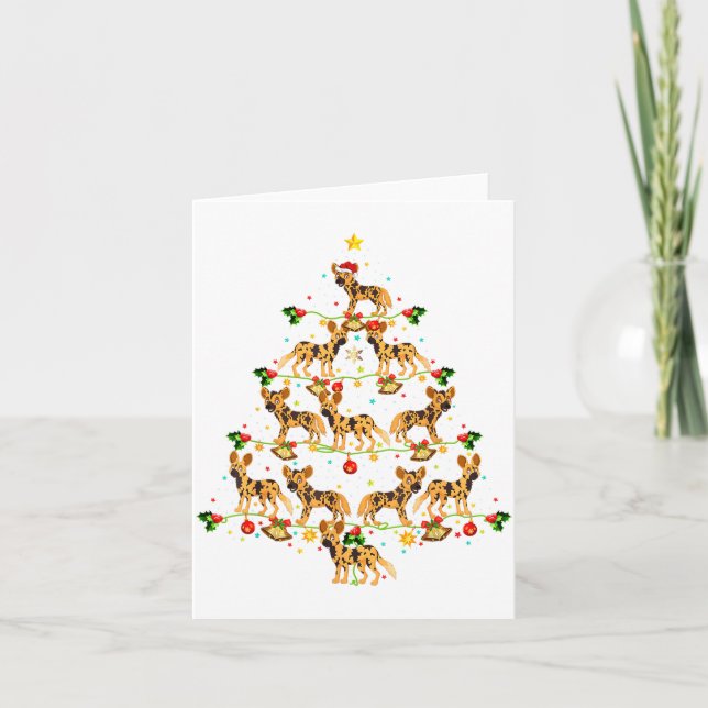 Xmas Lighting Santa African Wild Dog Christmas Tre Kort (Framsida)