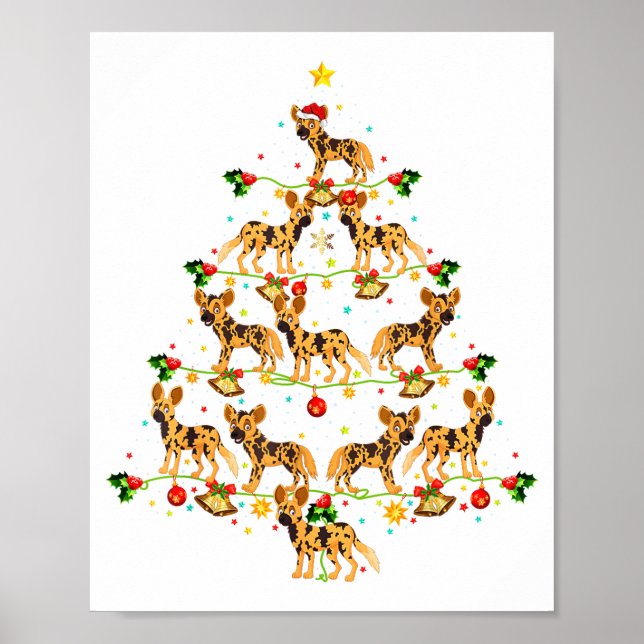 Xmas Lighting Santa African Wild Dog Christmas Tre Poster (Framsidan)