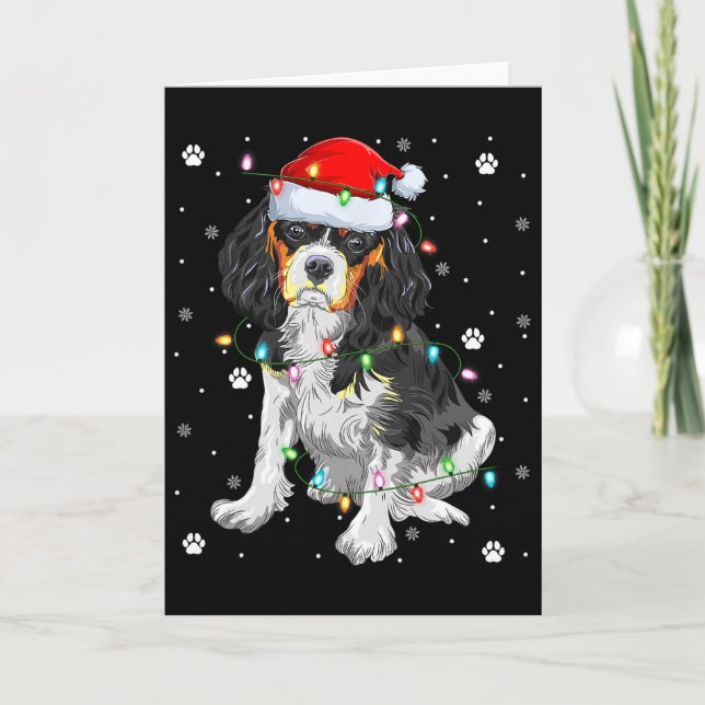 Xmas Lighting Santa Cavalier King Charles Spaniel  Kort (Framsida)