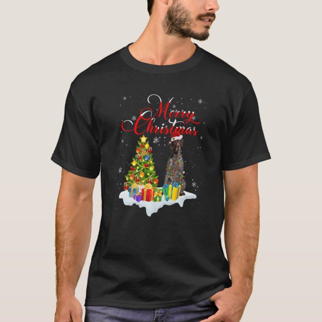 Xmas Lighting Santa German Shorthaired Pointer Dog T Shirt (Framsida)