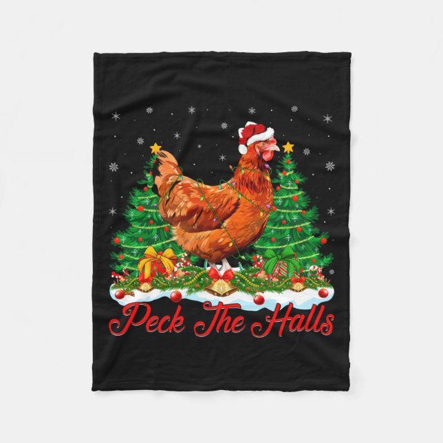 Xmas Lighting Santa Hat Chicken Christmas Tree  Fleecefilt (Framsidan)