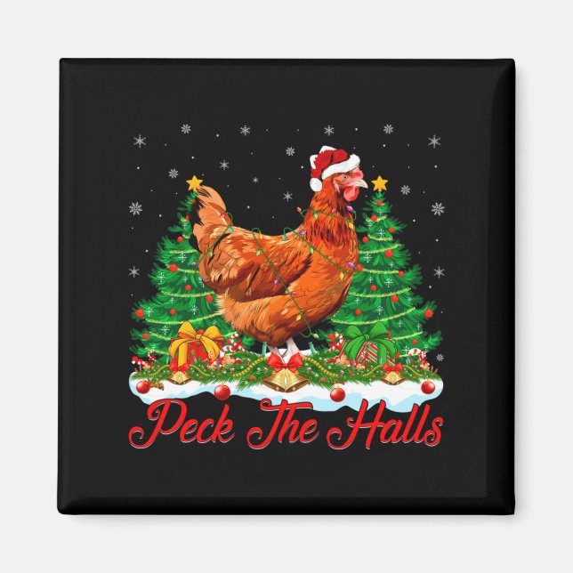 Xmas Lighting Santa Hat Chicken Christmas Tree  Magnet (Framsidan)