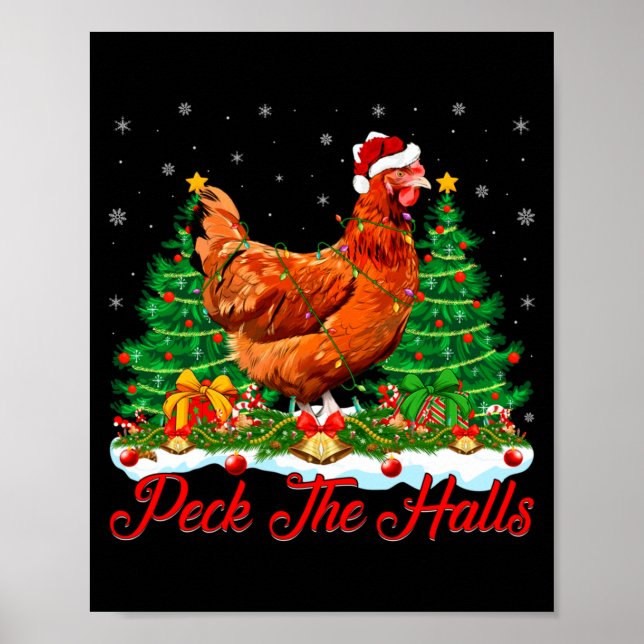 Xmas Lighting Santa Hat Chicken Christmas Tree  Poster (Framsidan)