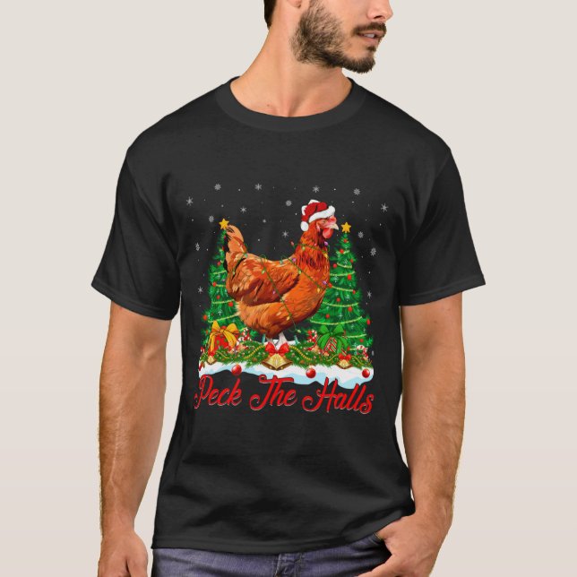 Xmas Lighting Santa Hat Chicken Christmas Tree  T Shirt (Framsida)