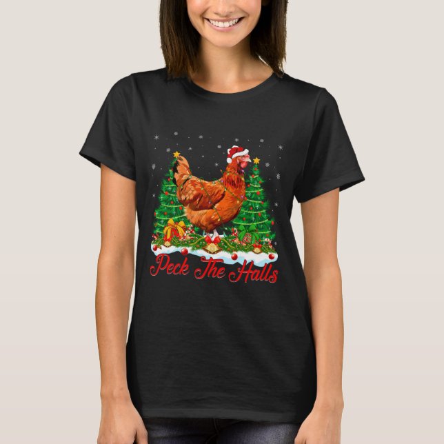 Xmas Lighting Santa Hat Chicken Christmas Tree  T Shirt (Framsida)
