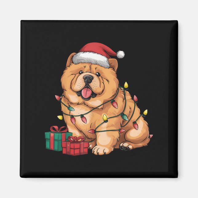 Xmas Lighting Santa Hat Chow Chow Dog Christmas Fo Magnet (Framsidan)