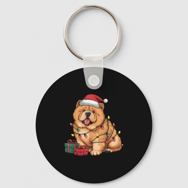 Xmas Lighting Santa Hat Chow Chow Dog Christmas Fo Nyckelring (Framsida)