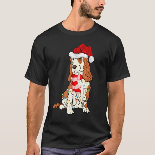 Xmas Lighting Santa Hat Cocker Spaniel Christmas T Shirt (Framsida)