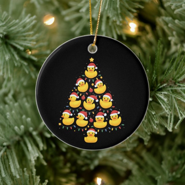 Xmas Lighting Santa Hat Rubber Duck Christmas Tree Julgransprydnad Keramik (Träd)