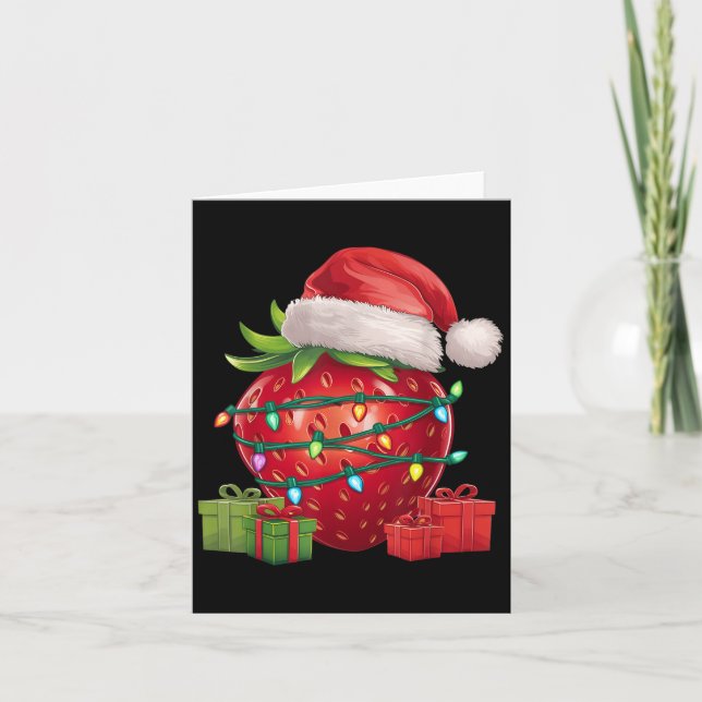 Xmas Lighting Santa Hat Strawberry Christmas  Kort (Framsida)